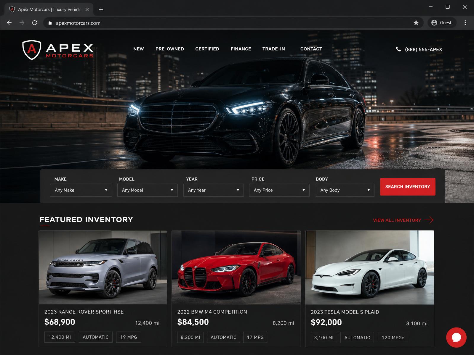 Automotive website mockup by Setup Experts