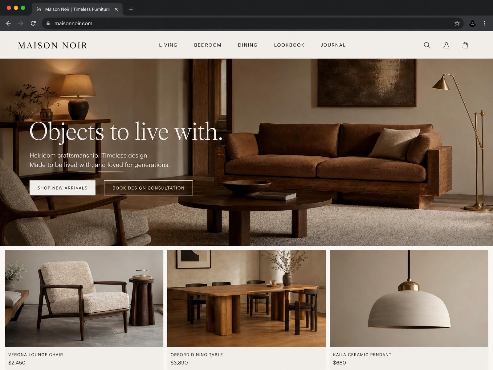 Furniture & Home website mockup by Setup Experts
