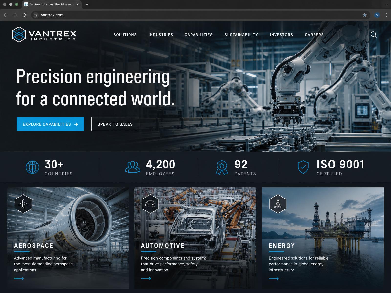 Manufacturing website mockup by Setup Experts